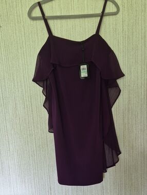 NWT DKNY Size 8 Plum Purple Cape Overlay Cocktail Dress